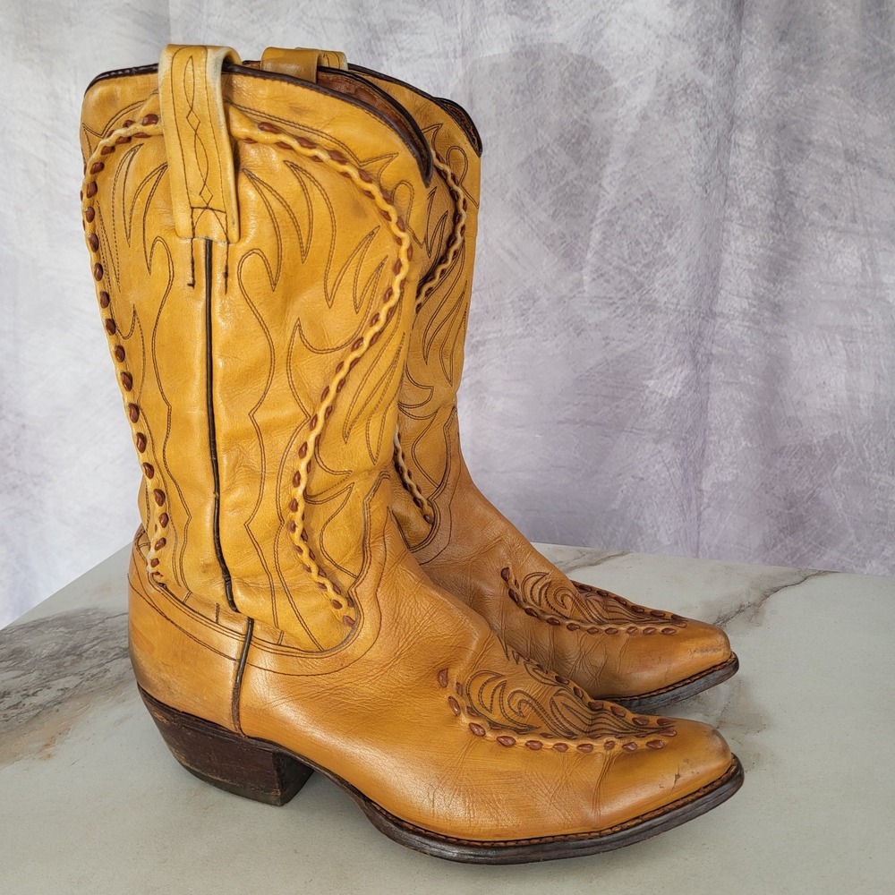 Dan Post Men's 7.5 Whipstitch Braided Leather Western Cowboy Butterscotch Spain